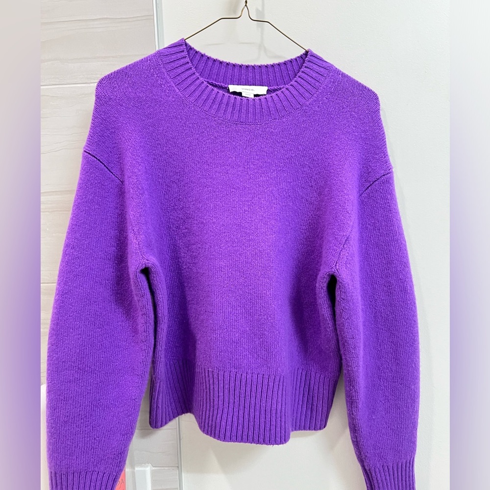 Vince women’s wide sleeve crew neck, purple sweater, 70%Wool + 30%cashmere, new